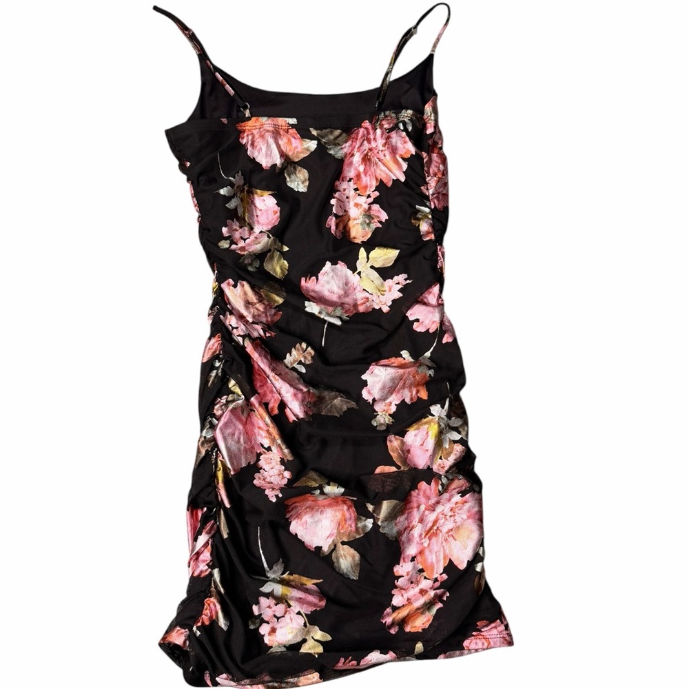 Sweet Storm Black and Pink Metallic Floral Mini Dress Large